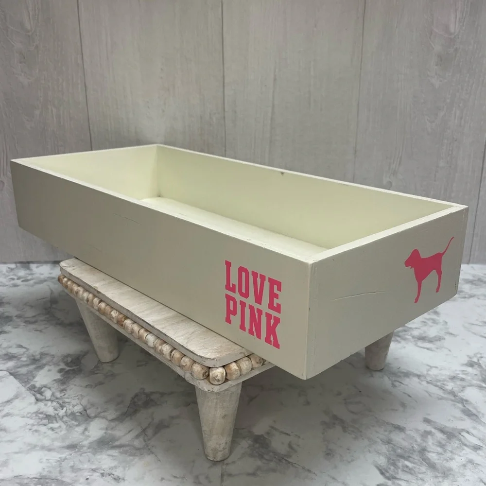 Victoria’s Secret Love Pink Wood Store Display Box with Dog white hot pink RARE - Picture 1 of 10